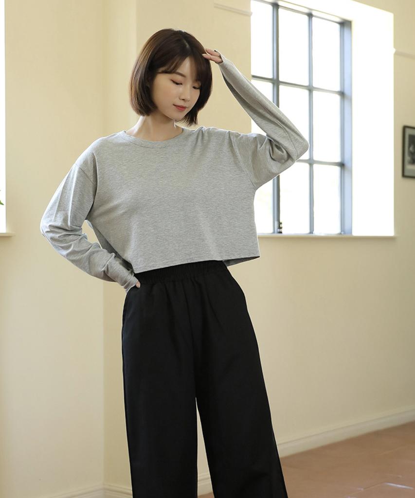 Ppaeppae Modal Spandex Loose Fit Cropped Long Sleeve T-Shirt