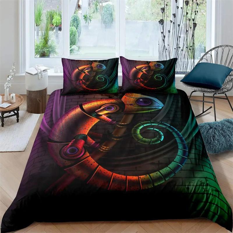 Lizard Duvet Cover Set Reptile Bedding Sets King Size for Boys Girls Toad Tropical Animal Purple Floral Exotic Comforter Cover