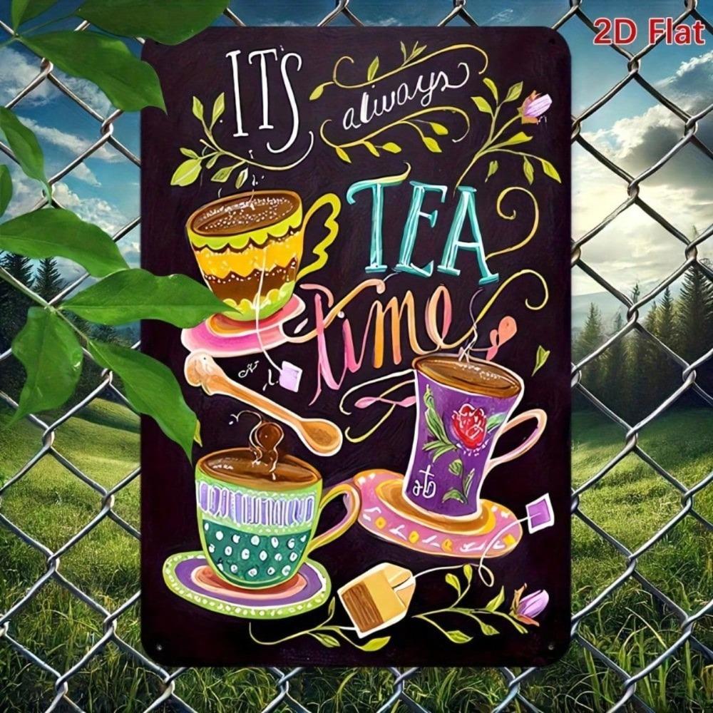 Vintage Floral Teacup Metal Plaque Rustic Wall Decor For Home Garden Cafe Christmas Hallway