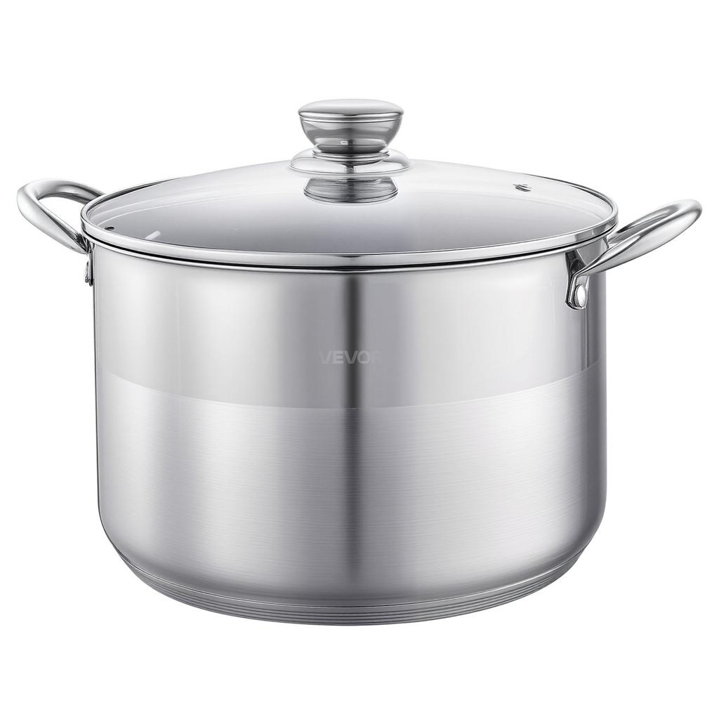 Stainless Steel Stock Pot, 11.4 L Stainless Steel Stockpot with Glass Lid, PFOA-Free, PFAS-Free, Compatible with Gas Stoves, Induction Cooktops,