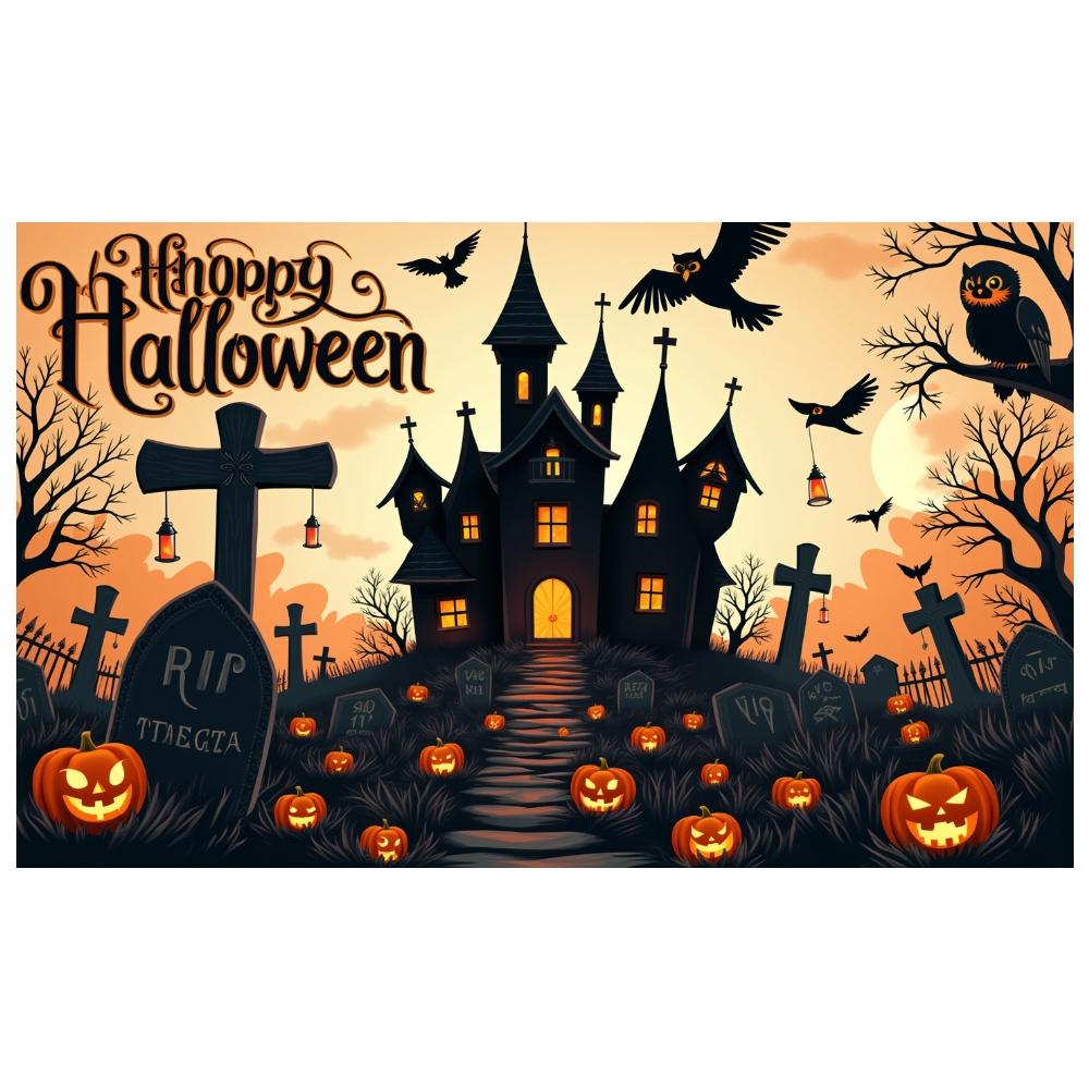 Party Backdrop Haunted House Halloween Banner Scary Decor Pumpkin Decoration Haunted House Banner For Halloween Party Party