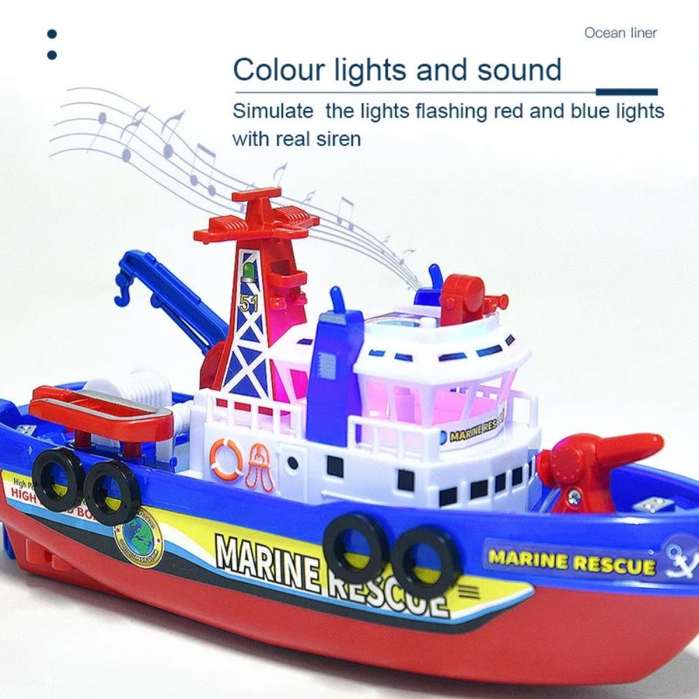 Electric Fireboat Toy Fire Fighting Vessel Toy Marine Rescue Speed Boat Spray Water Ship Toy with Sounds & Lights Effect