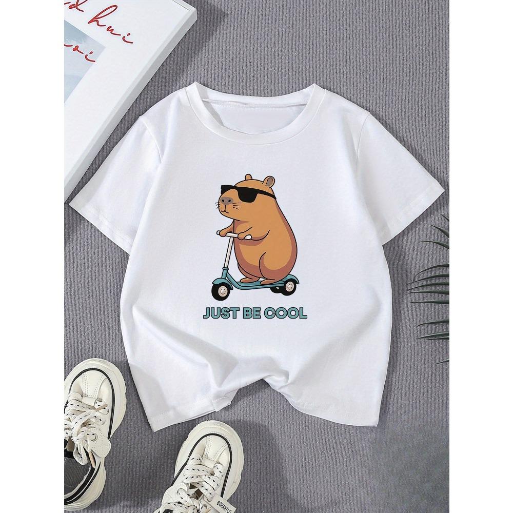 

Young Boy Capybara Fashion Glasses Skateboard Print Fashionable Cute Casual T-Shirt Comfortable Crew Neck Short Sleeve Tee 150