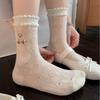 Cute Little Bear Embroidered Socks - Children's Cartoon Plush Socks, Thin Style with Lace and Boneless Bows