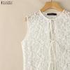 ZANZEA Women Casual Round Neck Sleeveless Lace Long Cardigan Tops