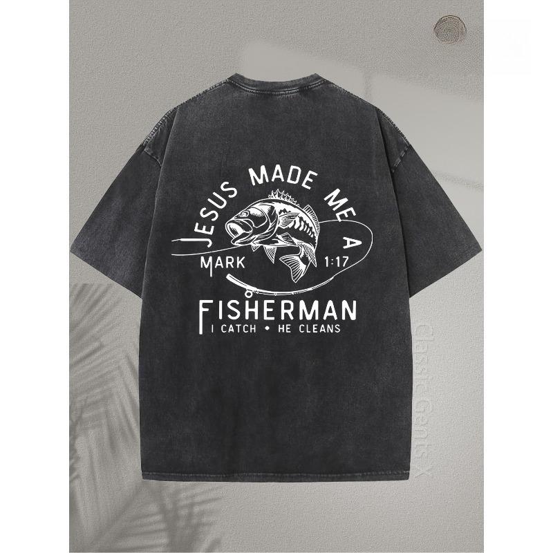 European Size SM Heavy  Double-Sided Fishing Design with an Inspirational Bible Verse, Retro Street Style, Suitable for Outdoor Casual Wear