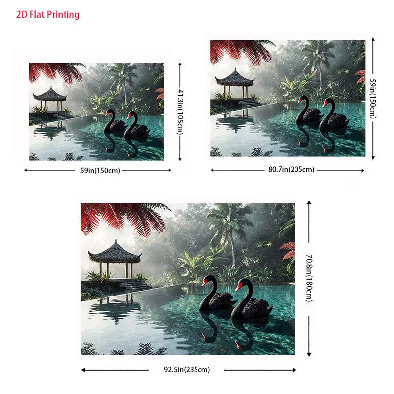 2D Nature Landscape Black Swan Background Cloth Decor