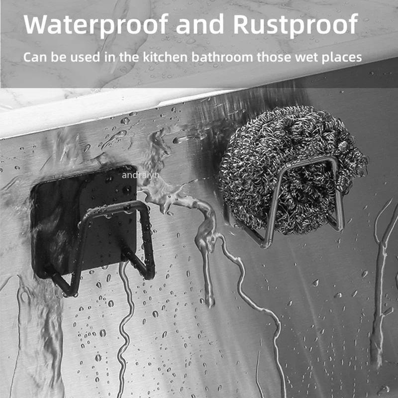 1/6pcs Kitchen Sponge holder Self Adhesive Sink Sponges Drain Drying Rack Wall Hooks Wire Ball Organizer bathroom Storage