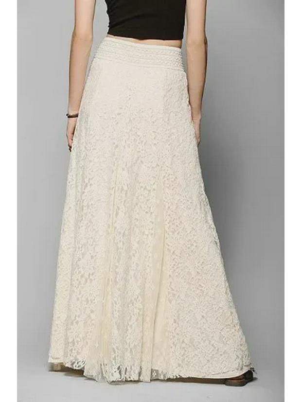 Saia Evasê de Renda Slim Fit Europeia e Americana de Cintura Alta - Design Guarda-Chuva de Comprimento Médio