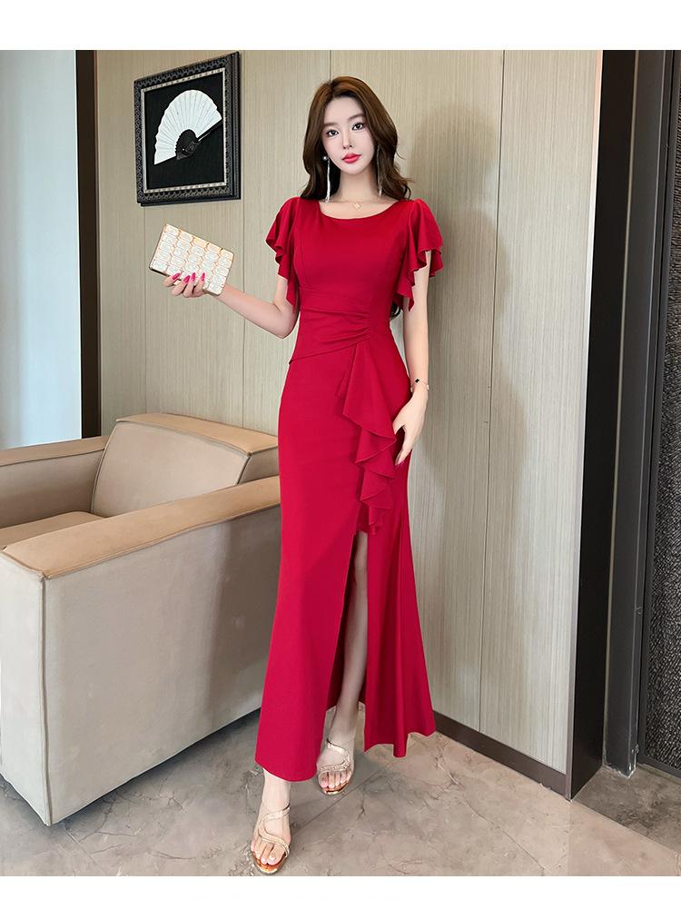 Temperament Royal sister evening dress toast suit flying sleeves long fishtail thin noble temperament sexy split dress tide
