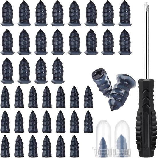Screw In Tire Plugs Kit, Tire Repair Rubber Nail Kit with Screwdriver, Tire Repair Screws Suitable for Quickly Repairing Punctures In Car,