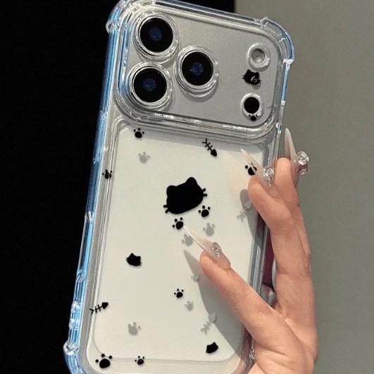 Applicable to Apple 11promax transparent mobile phone case 11pro cute big four corners 11promax cat fish bone