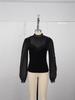 Elegant Spliced Mesh Bell Sleeve Lace-up Waist Top - Spring/Autumn 2026 Collection