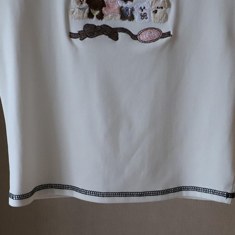 2025 Korean Style Cartoon Embroidered Slim Fit Cute Short Sleeve T-Shirt for Women