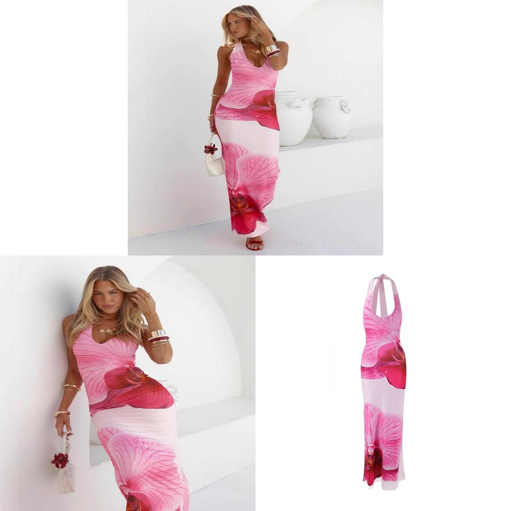 Milk Silk Flower Print Sleeveless Bandage Dress For Summer Casuals