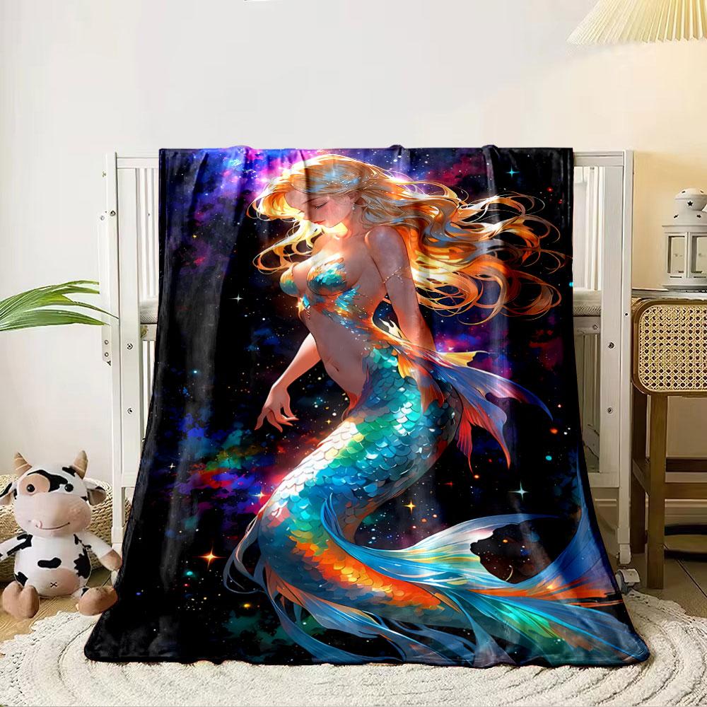 Colorful Mermaid in Galaxy Scene for all seasons blanket lunch break throw gift
