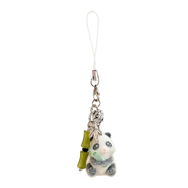 Cute Panda Shaped Bamboo Keychain Phone Lanyard Lightweight Portable Accessory Bag Phone Decoration For Kids Adults