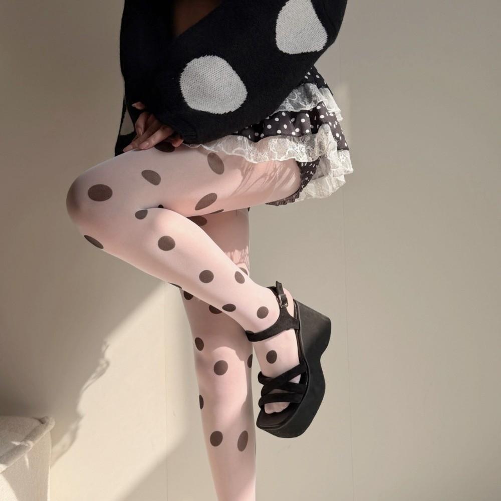 Elastic Polka Dot Stockings Colorful Y2K Retro Silk Stockings Funky Large Dot Pantyhose Cosplay