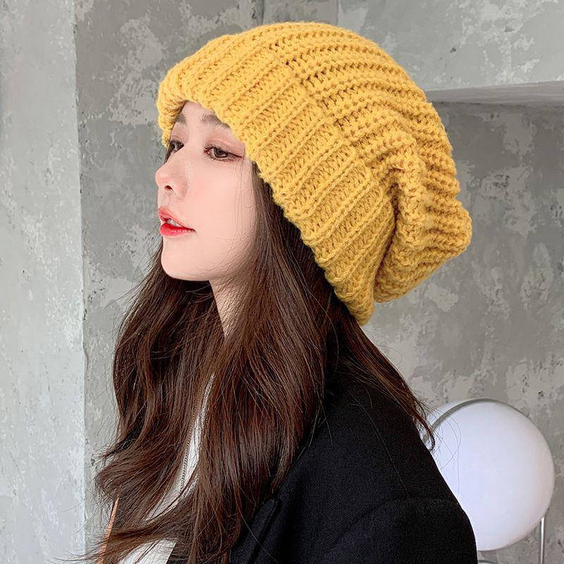 Korean Style Thick Knit Women's Slouchy Hat for Autumn & Winter