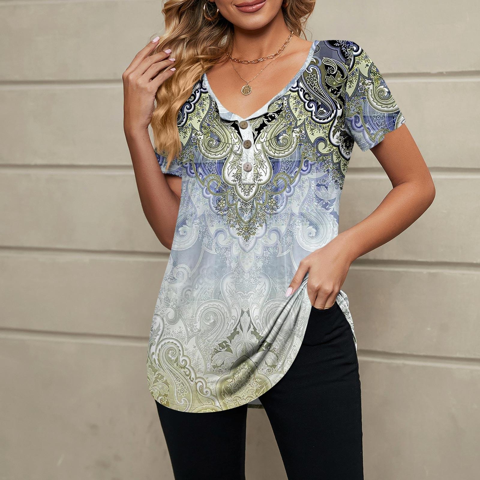 

Женская модная повседневная футболка с v-образным вырезом и цветочным принтом на пуговицах и коротким рукавом, топ XL жёлтый