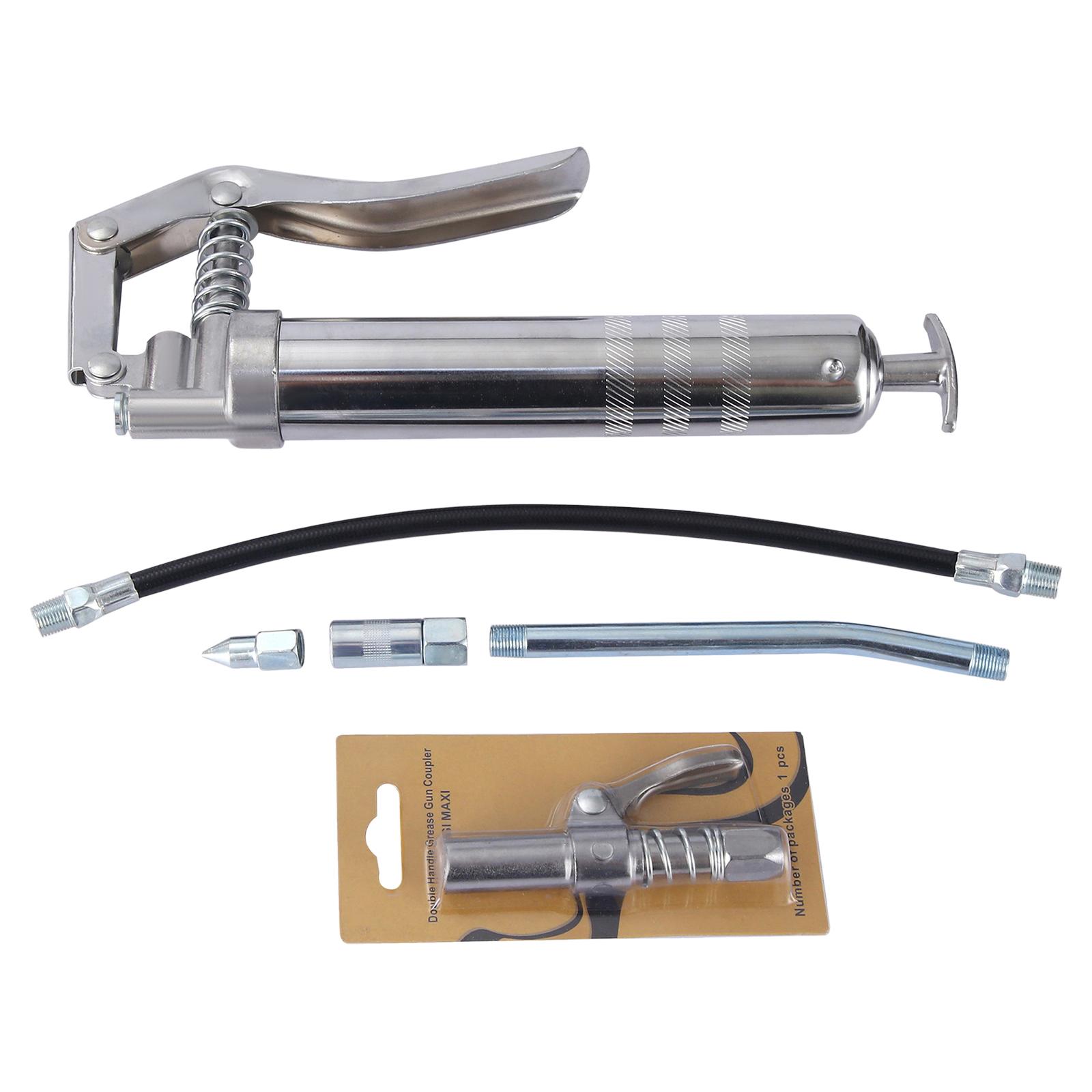 Aluminum Alloy & Steel Heavy Duty Pistol Grip Grease Gun with 12   Flex Hose One Handle Grease Gun Push Type with Needle Nozzle