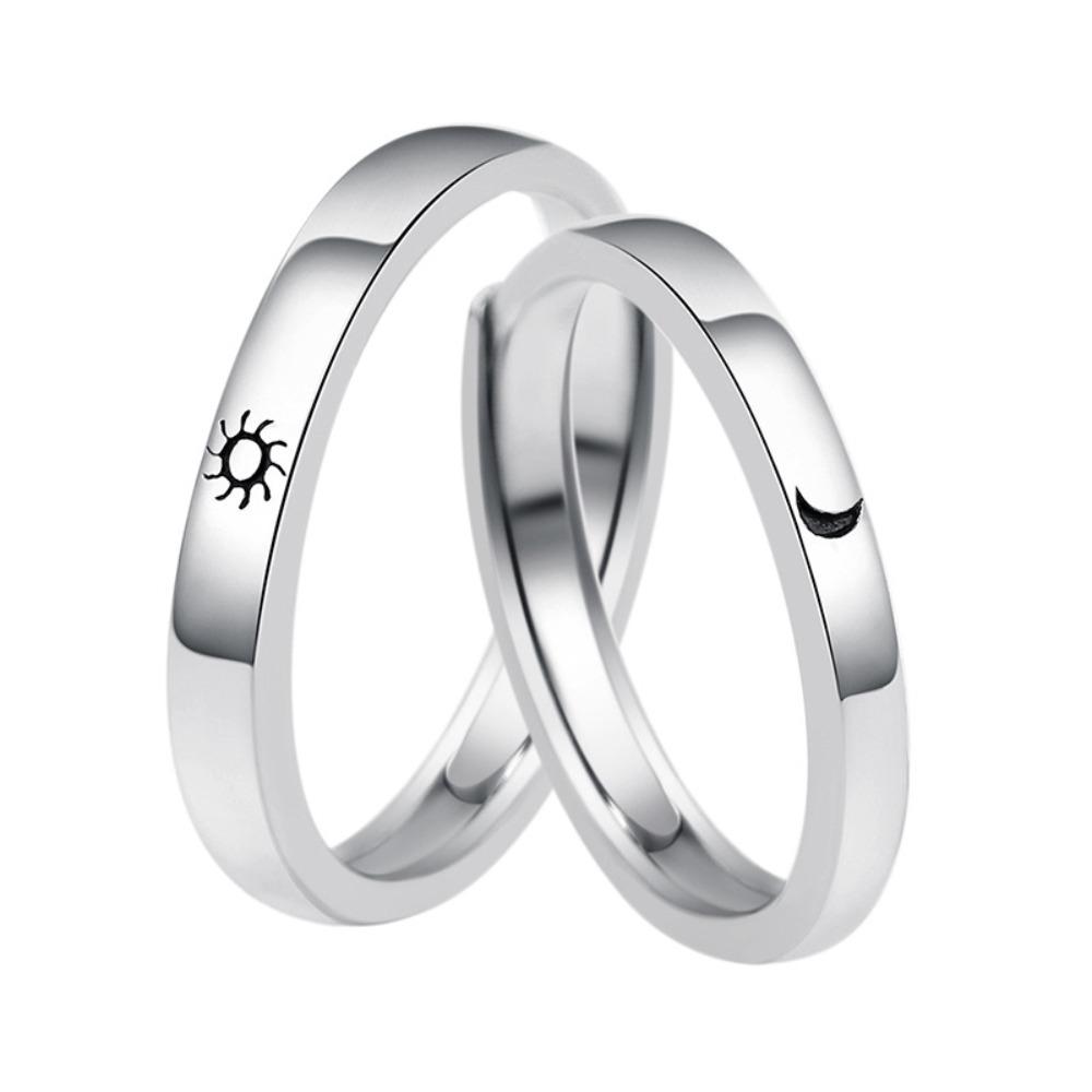 

Couple Rings Pure Silver Plated Love Band for Him Her Long Distance Relationship Sun Moon Matching Rings adjustable