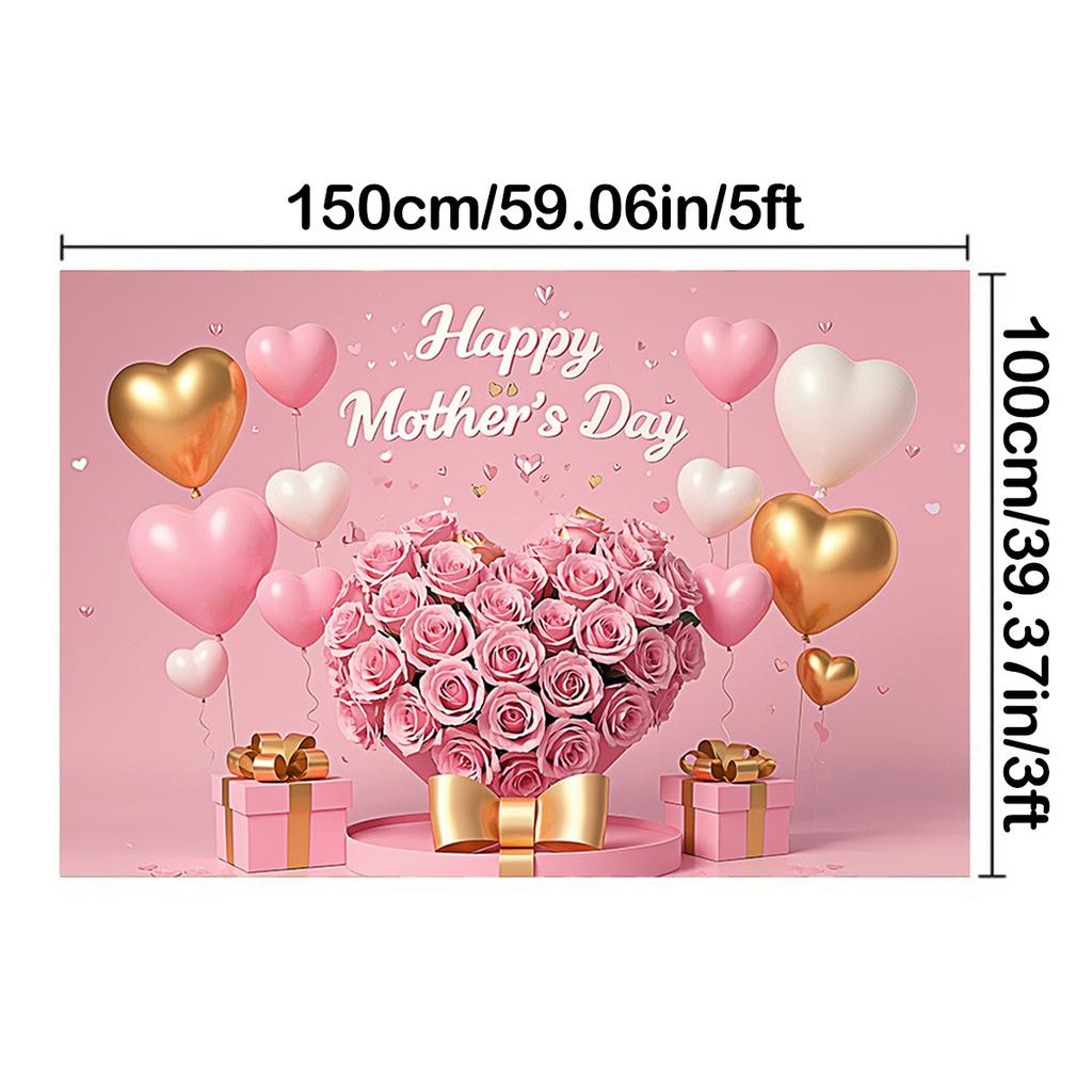 Happy Mother's Day Backdrop Thanks Best Mom Floral Flower Love Heart Mothers Day Birthday Photography Background Photo Studio