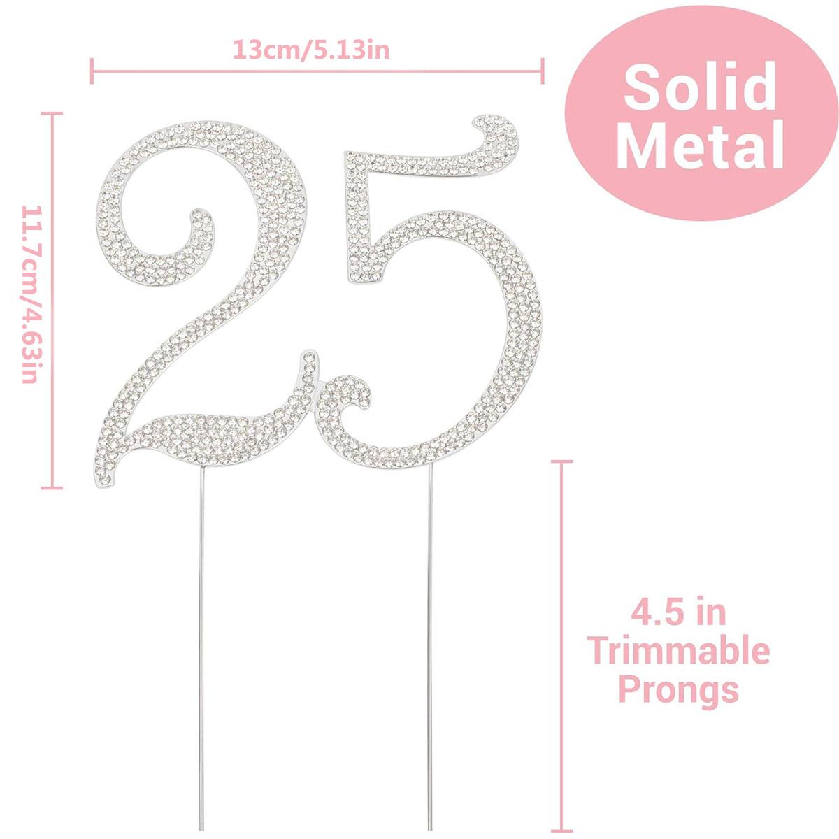 25 Cake Topper Sparkly Crystal Rhinestones Cake Topper Cake Decoration for 25th Birthday Party or or 25th Wedding Anniversary