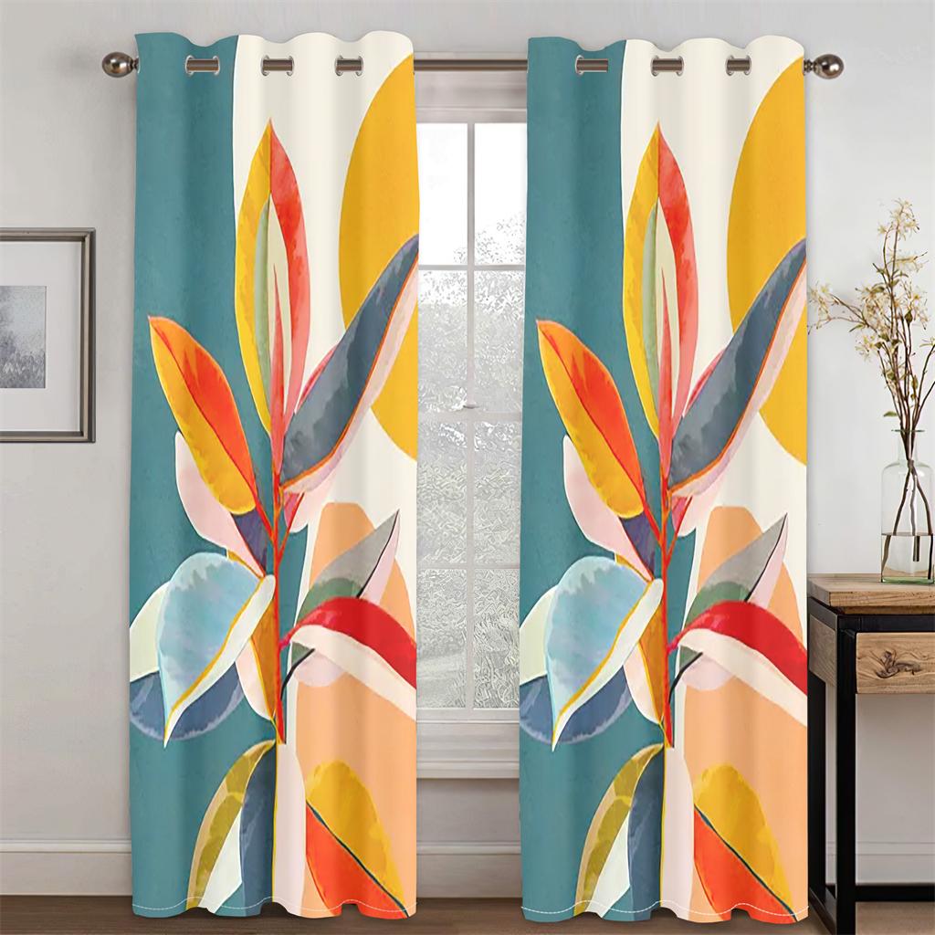 Abstrakte Geometrische Kunst Blätterdruck Vorhänge für Schlafzimmer Wohnzimmer Jalousien bodenlang Rollos Fenster Ösenaufhängung cortinas