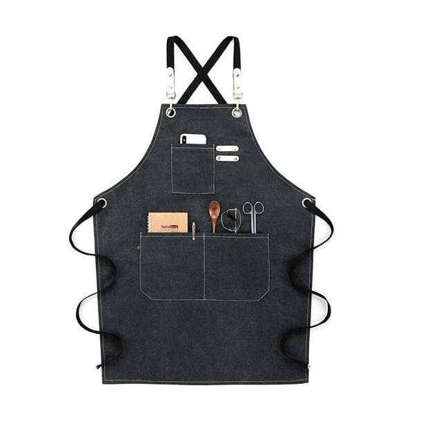 Kitchen Apron Heavy Duty Canvas Barber Work Aprons Unisex Cross Straps Adjustable Salon Hairdresser Bib PU Leather Apron for Men
