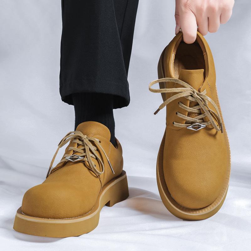 Height-increasing platform Paris big head men's shoes Derby shoes retro high street handsome yellow ins leather shoes 177177-E