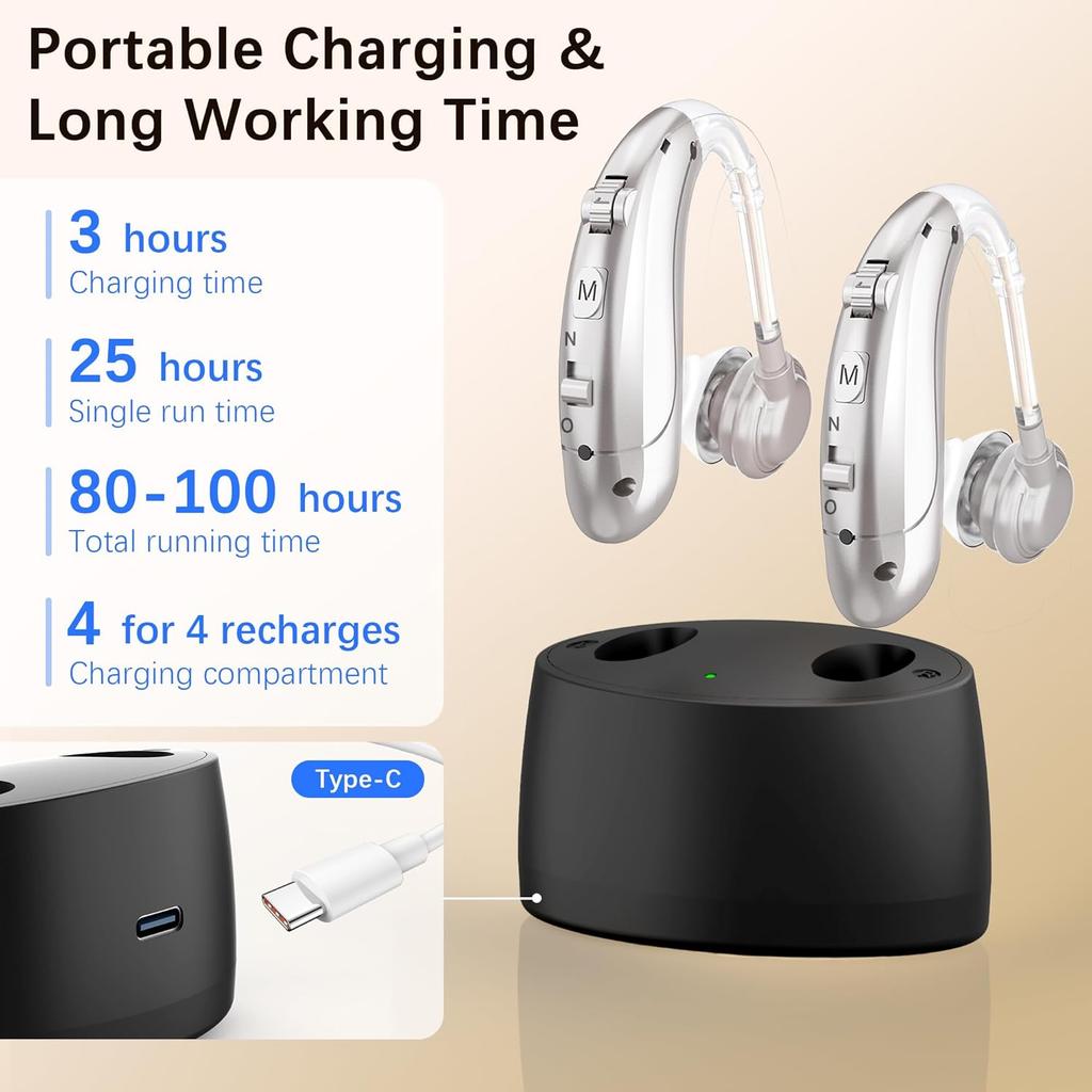 Hearing Aids for Seniors, Hearing Aids Rechargeable with Noise Cancelling and Volume Control, Hearing Amplifier for Adults Hearing Loss, Portable