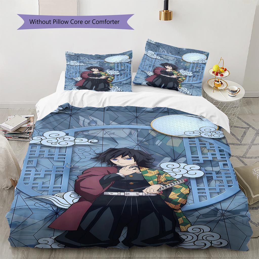 Dämonentöter Kunstmuster Bettwäsche Bettdecke Set Bettbezug Kissenbezug Zuhause Geburtstagsgeschenk(1 Bettbezug + 2 Kissenbezüge, ohne Füllung)
