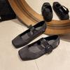 Fashion Spring New Low Heel Single Shoes Women's Square Head Shallow Mouth One Word Buckle Soft Sole Non-slip Low Top Shoes