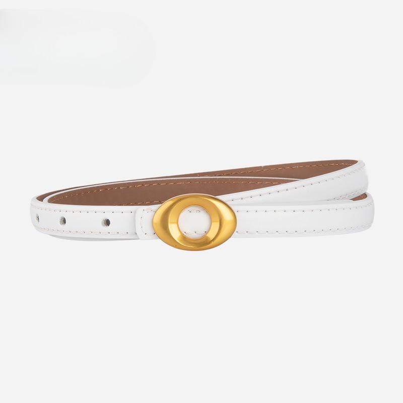 French Simple Oval Button Genuine Leather Belt for Women with Versatile Dress Trouser Leather Decorative Belt for Women