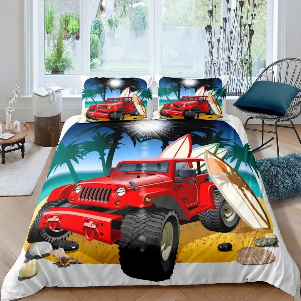 Military Truck Duvet Cover Army Camo for Men Camouflage Car for Kids Boys Bedroom Decoration Green Troop Transport Truck Vehicle
