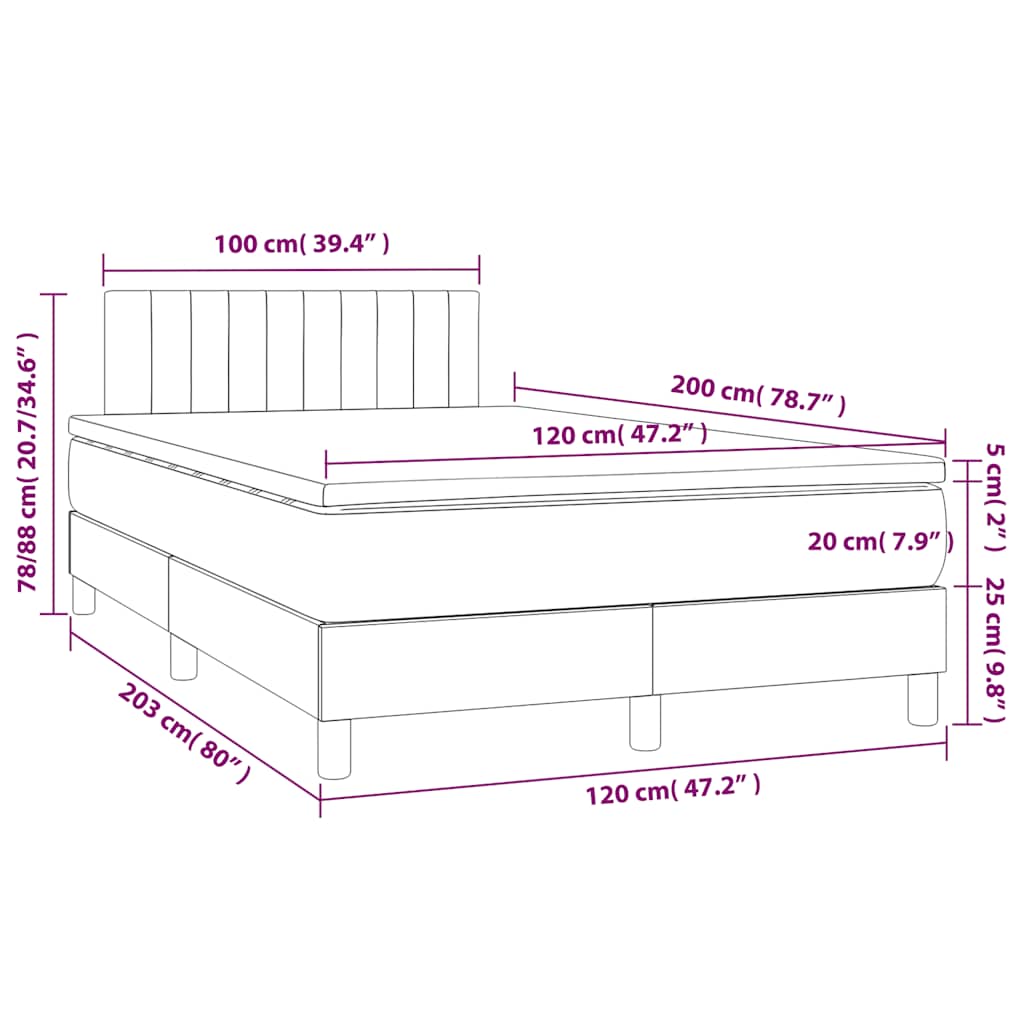 Box Spring Bed with Mattress Black 120 x 200 cm Velvet