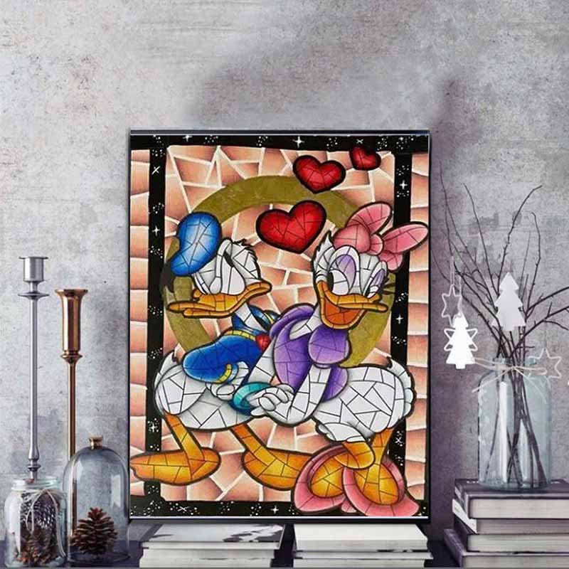 Disney Diamond Painting Donald Duck and Daisy Mosaic Glass Style Love Illustration Mosaic Art DIY Cross Stitch Embroidery Set FullDiamondHomeDecorGift