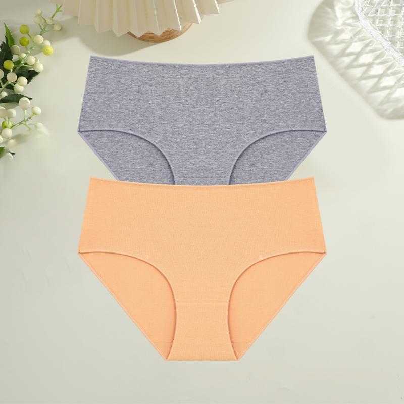FINETOO 2Pcs/Set Cotton High Waist Panties Plus Size Solid Underwear Female Comfort Underpants Stretchy Lingerie S-XXL Intimates