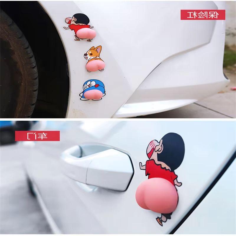 6Pcs Creative Cartoon Car Sticker 3D Solid Silica Gel Phone Decoration Wall Decal Refrigerator Decal Anti-Collision Stickers