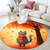 Cat with Leaf Scarf,Round Area Rug,Carpet Rug for Living Room Bedroom Sofa Playroom Decor,Non-slip Floor Mat