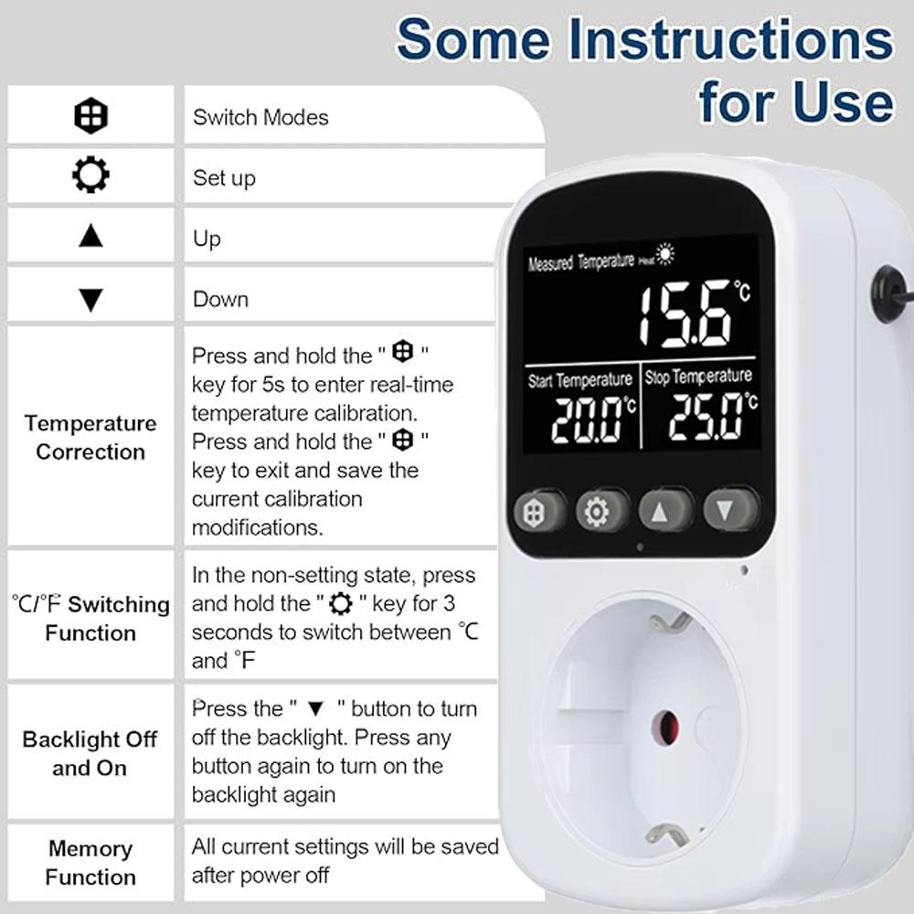 EU Outlet Plug Digital Thermostat Socket Temperature Controller Timer Switch Accuracy Cooling Heating Regulator Thermometer