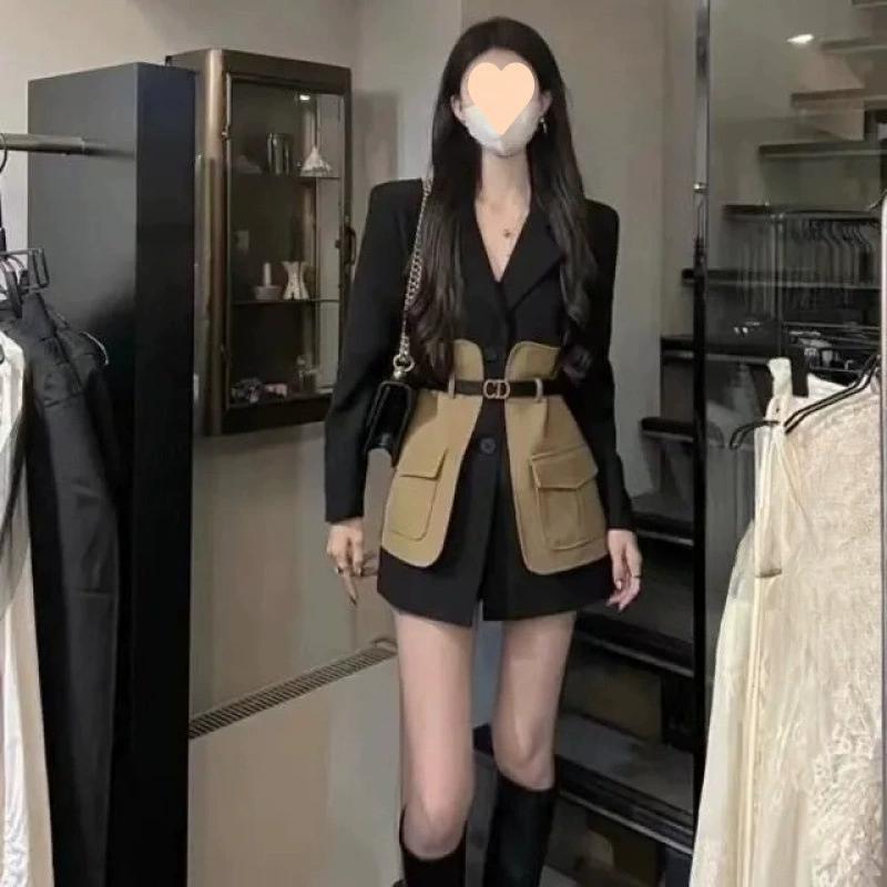 Spring and Autumn Suit Jacket, Female Niche Design, Contrasting Color Splicing, Slimming Suit Top Jacket