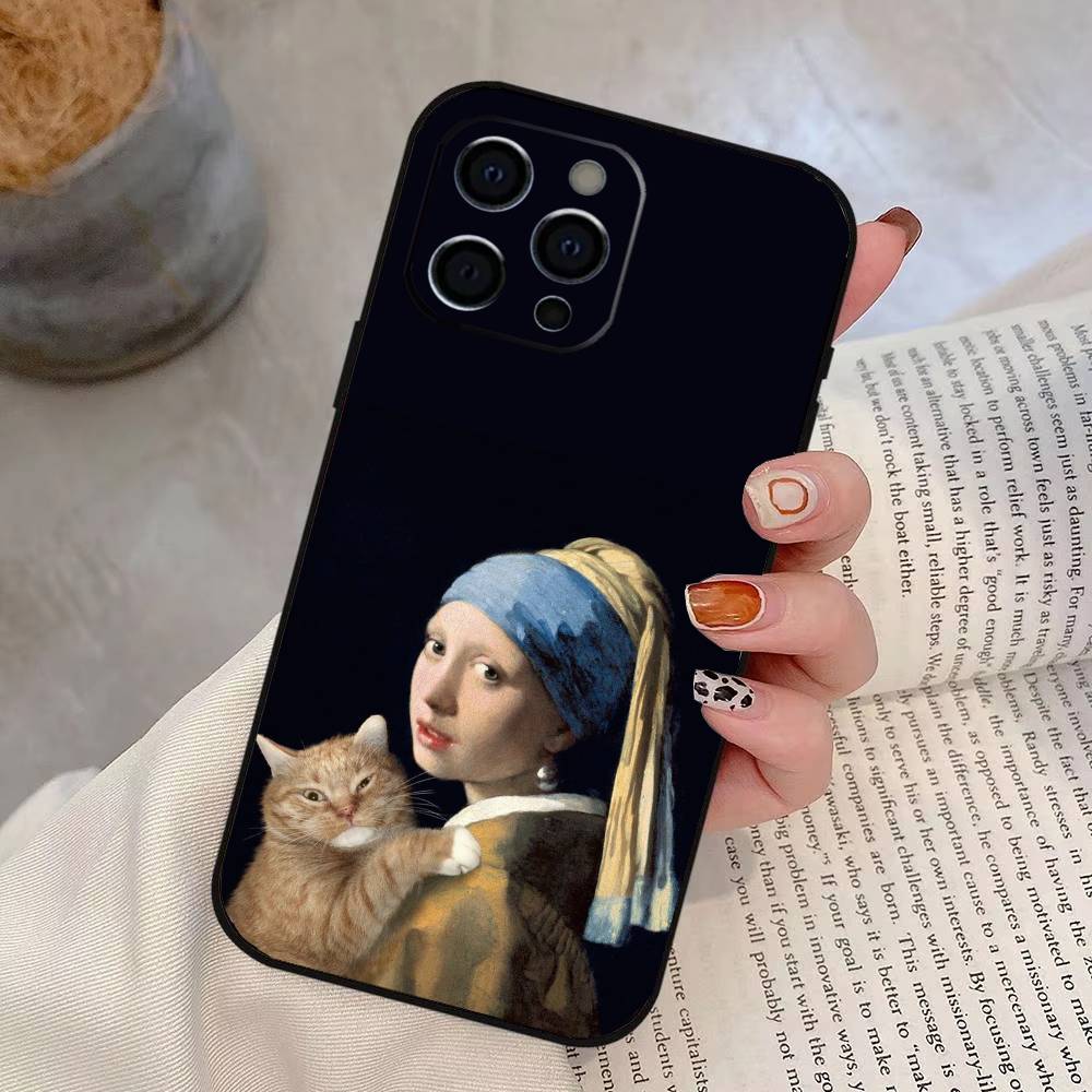 

Girl With A Pearl Earring Vermeer Phone Case For iPhone 17,16,15,14,13,12,11 Plus,Pro Max,XS,Soft Silicone Black Cover iPhone12