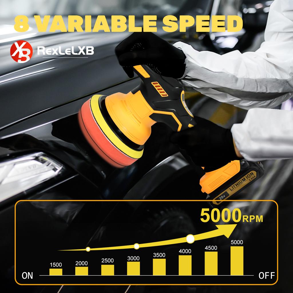Cordless Automotive Polisher 8 Variable Speed 5000RPM for Automotive Detailing Polishing Waxing Fit for Dewalt 20V Battery (No Battery)