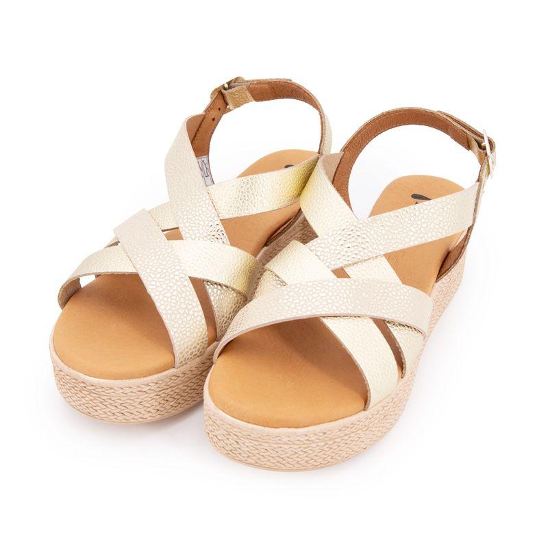 Sandales compensées gold imprimé croco Femme BIOSTOCK