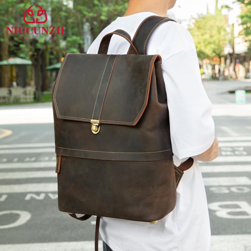 Herrenrucksack aus echtem Leder: Leichte, geräumige, Business Casual Computertasche