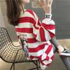 Fleece-Lined Striped Hoodie: Women's 2026 Winter Loose Fit, Mid-Length, Versatile Korean Style Trendy Top