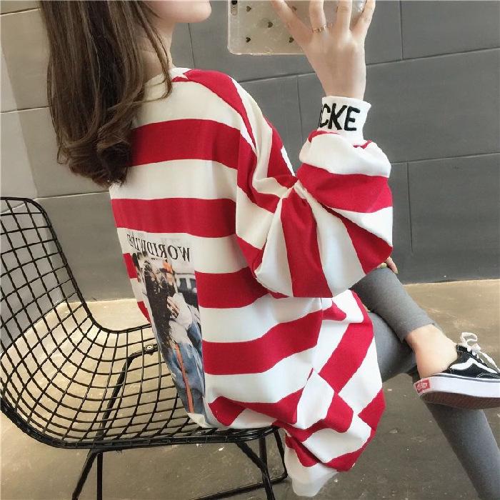 Fleece-Lined Striped Hoodie: Women's 2026 Winter Loose Fit, Mid-Length, Versatile Korean Style Trendy Top