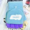 Baby knitted gloves autumn and winter boys and girls fleece warm cartoon cute flip half-finger gloves children's gloves